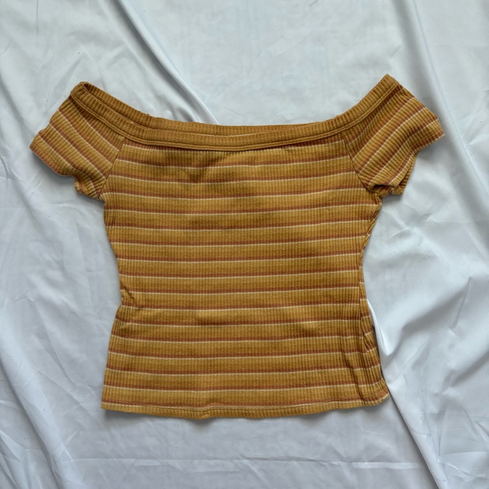 Y2K Arizona Jean Company Mustard and Brown Striped Crop Top